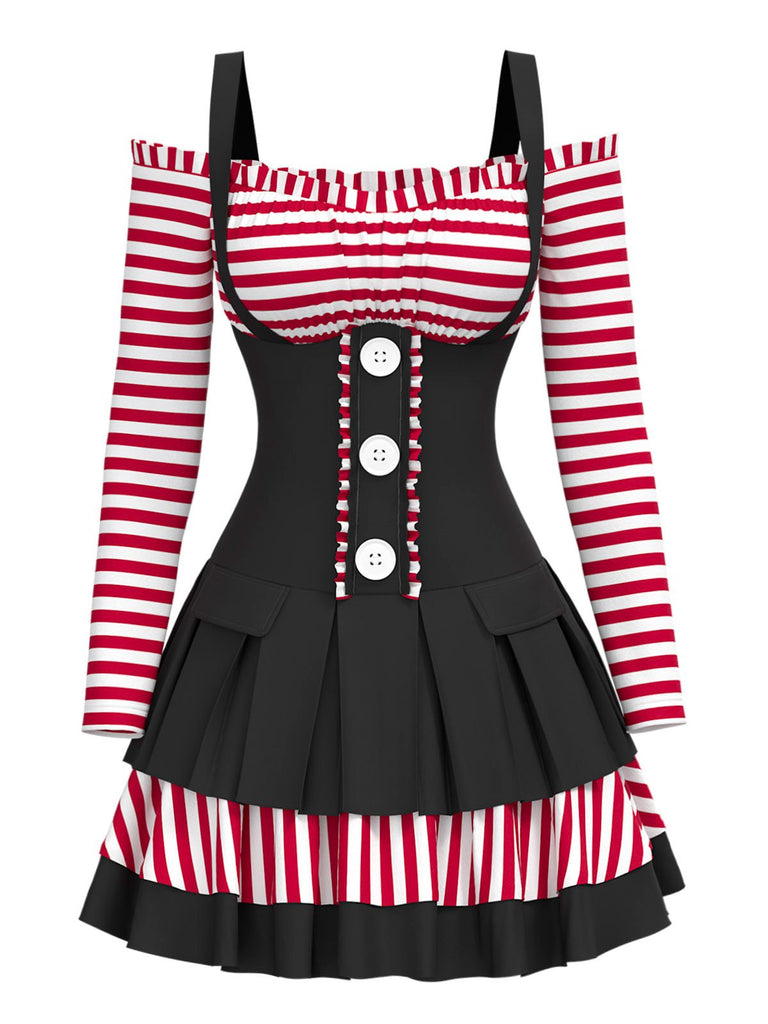 [Vorverkauf] Multicolor 1980er Joker Plissiertes Baumwolle Streifen Kleid