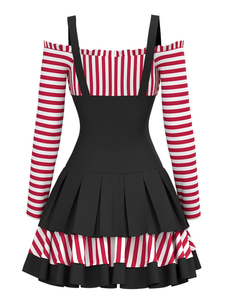 [Vorverkauf] Multicolor 1980er Joker Plissiertes Baumwolle Streifen Kleid