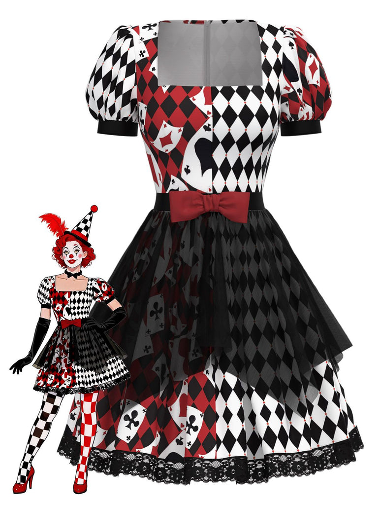 [Vorverkauf] Rot & Schwarz 1980er Halloween Plaid Pokerkarte Kleid