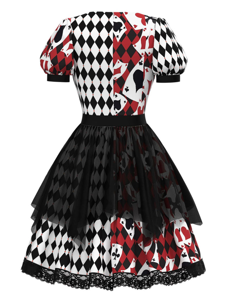 [Vorverkauf] Rot & Schwarz 1980er Halloween Plaid Pokerkarte Kleid