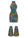 [Vorverkauf] Multicolor 1960er Regenbogen Spinnennetz Halter Enges Kleid