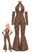 [Vorverkauf] Braun 1950er Leopard Halter Hohl Ausgestellt Jumpsuit