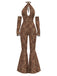 [Vorverkauf] Braun 1950er Leopard Halter Hohl Ausgestellt Jumpsuit