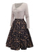 [Vorverkauf] Beige 1950er Twisted Stricken Weihnachten Elch Swing Kleid