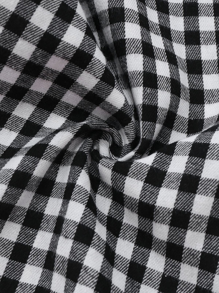 [Vorverkauf] 1930er Baumwolle Rüschen Kragen Bogen Tie Gingham Jumpsuit