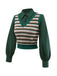[Vorverkauf] Grün 1960er Fake 2PCS Stricken Weste Bluse