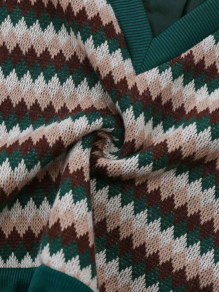 [Vorverkauf] Grün 1960er Fake 2PCS Stricken Weste Bluse