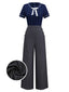 [Vorverkauf] Blau 1960er Matrosenkragen Stricken Spitze jumpsuit