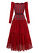 [Vorverkauf] Rot 1940er Plaid Netz Patchwork Schulterfrei Kleid