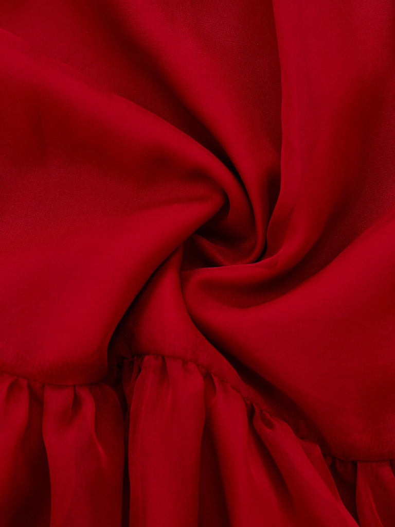 [Vorverkauf] Rot 1940er Plaid Netz Patchwork Schulterfrei Kleid