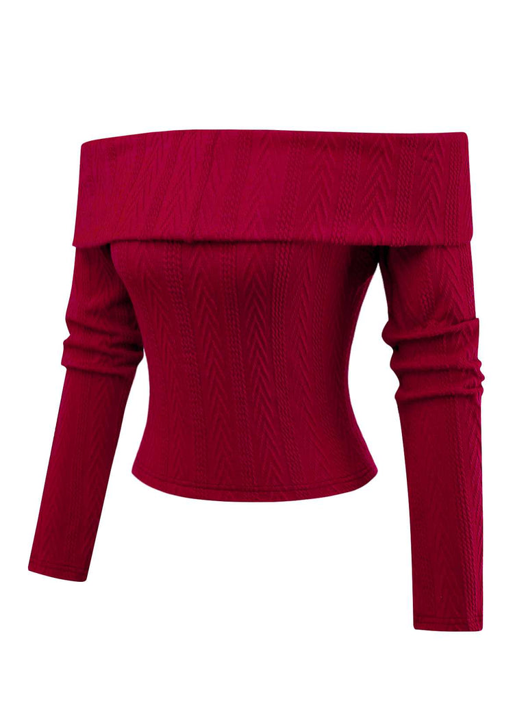 [Vorverkauf] Rot 1950er Schulterfrei Stricken Pullover