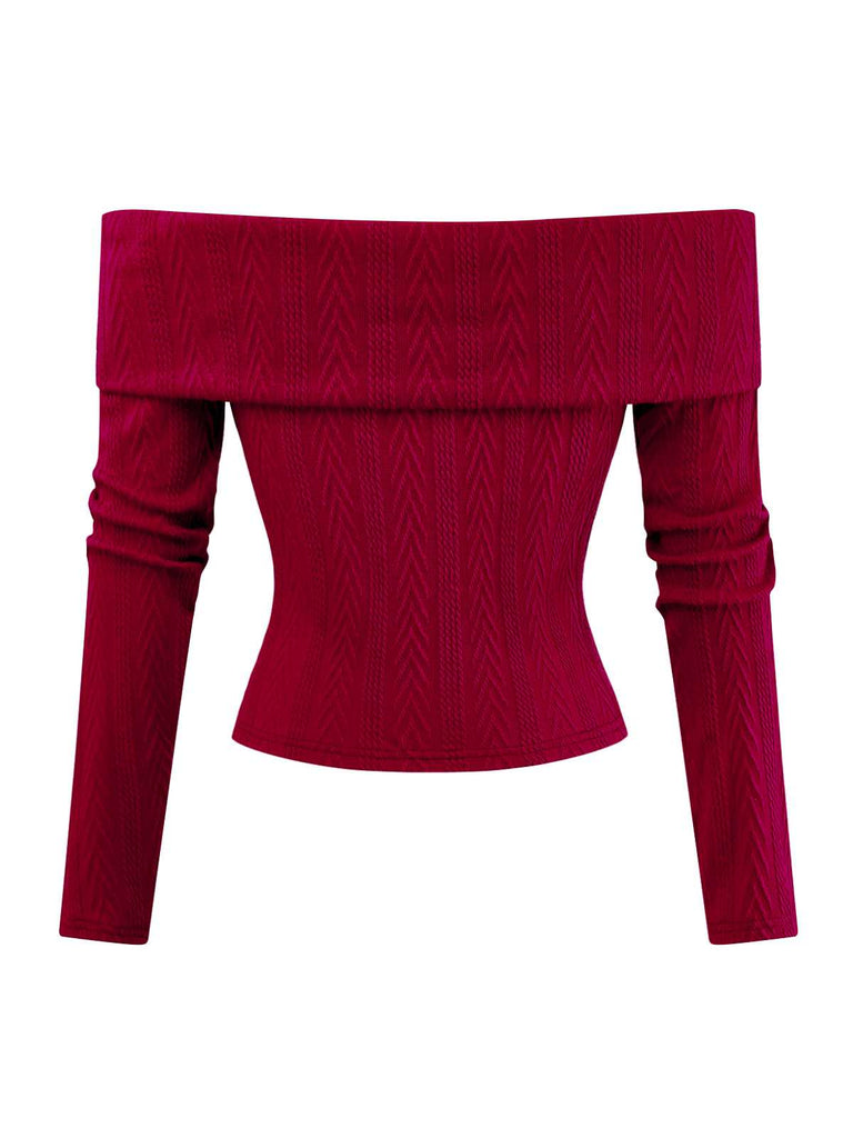 [Vorverkauf] Rot 1950er Schulterfrei Stricken Pullover