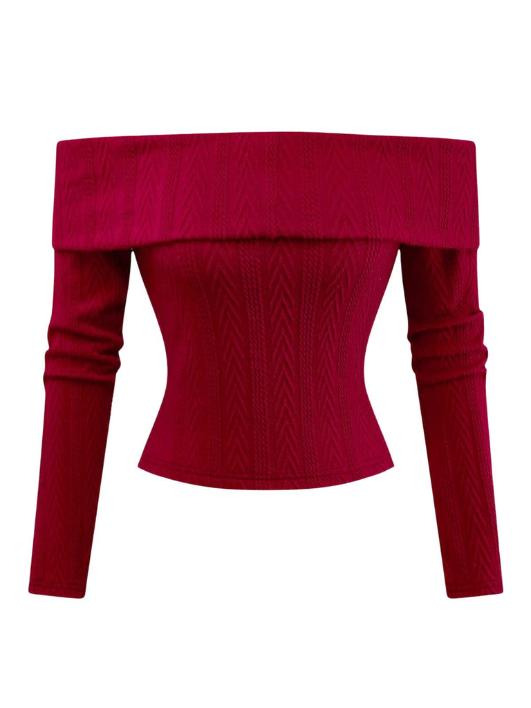 [Vorverkauf] 2PCS 1950er Schulterfrei Stricken Pullover & Bogen Rock
