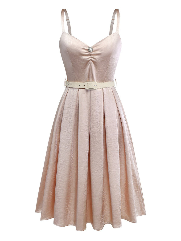 [Vorverkauf] Sekt 1950er Perlglanz Satin Taille Plissiertes Kleid