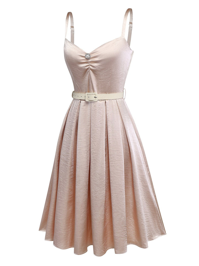 [Vorverkauf] Sekt 1950er Perlglanz Satin Taille Plissiertes Kleid