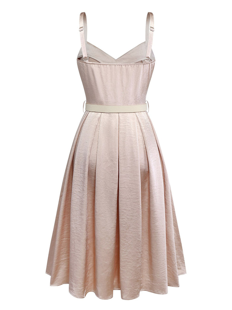 [Vorverkauf] Sekt 1950er Perlglanz Satin Taille Plissiertes Kleid