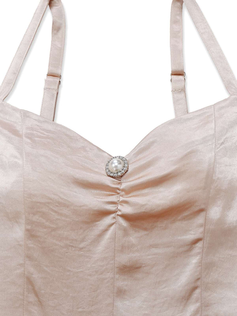 [Vorverkauf] Sekt 1950er Perlglanz Satin Taille Plissiertes Kleid