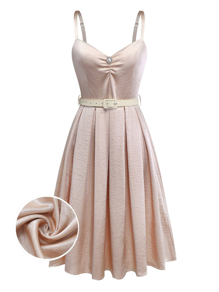 [Vorverkauf] Sekt 1950er Perlglanz Satin Taille Plissiertes Kleid