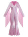 [Vorverkauf] Rosa 1970er Blinken Tight Quaste Breite Bein Jumpsuit