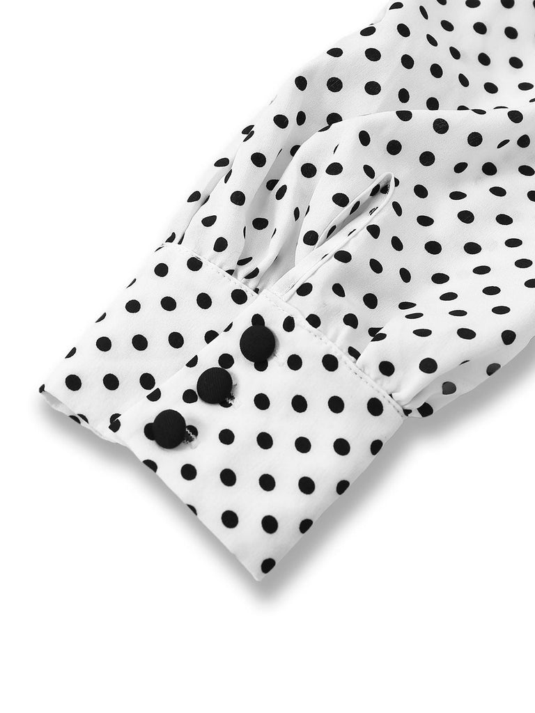 [Vorverkauf] Schwarz 1940er Dots Fake-Zweiteiler Bindekragen Jumpsuit