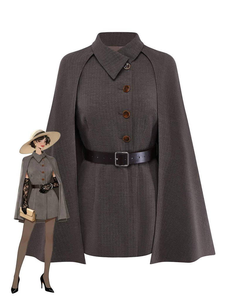 [Vorverkauf] 1940er Revers Gürtel Jacke Mit Abnehmbarer Umhang