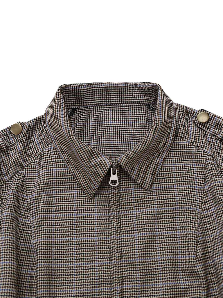 [Vorverkauf] Braun 1950er Hahnentritt Bogen Gerippt Stricken Kurz Jacke