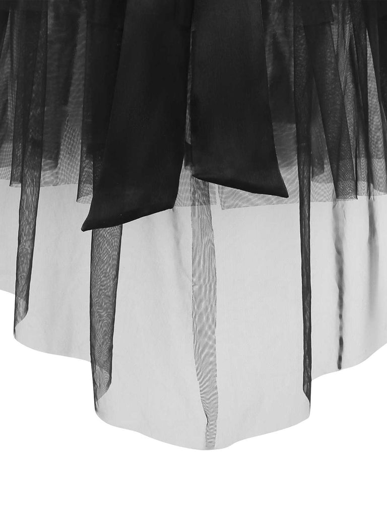 [Vorverkauf] 2PCS Schwarz 1960er Pailletten Halter Kleid & Netz Rock