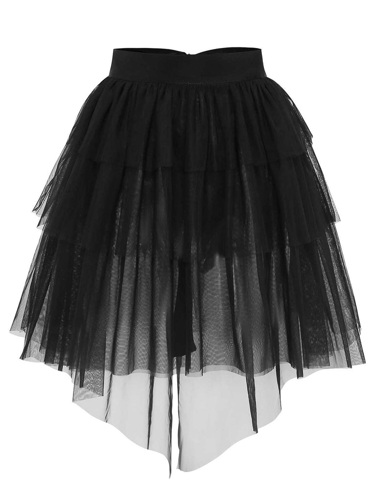 [Vorverkauf] 2PCS Schwarz 1960er Pailletten Halter Kleid & Netz Rock