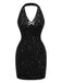 [Vorverkauf] 2PCS Schwarz 1960er Pailletten Halter Kleid & Netz Rock