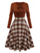 [Vorverkauf] Braun 1950er Krawattenhals Stricken Plaid Kleid
