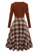[Vorverkauf] Braun 1950er Krawattenhals Stricken Plaid Kleid