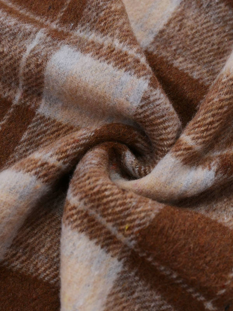 [Vorverkauf] Braun 1950er Krawattenhals Stricken Plaid Kleid