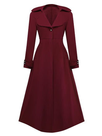 [Vorverkauf] Rot 1940er Kunstwolle Gekerbter Kragen Lang Mantel