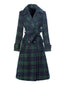 Grün 1940er Gekerbter Kragen Blackwatch Plaid Lang Mantel