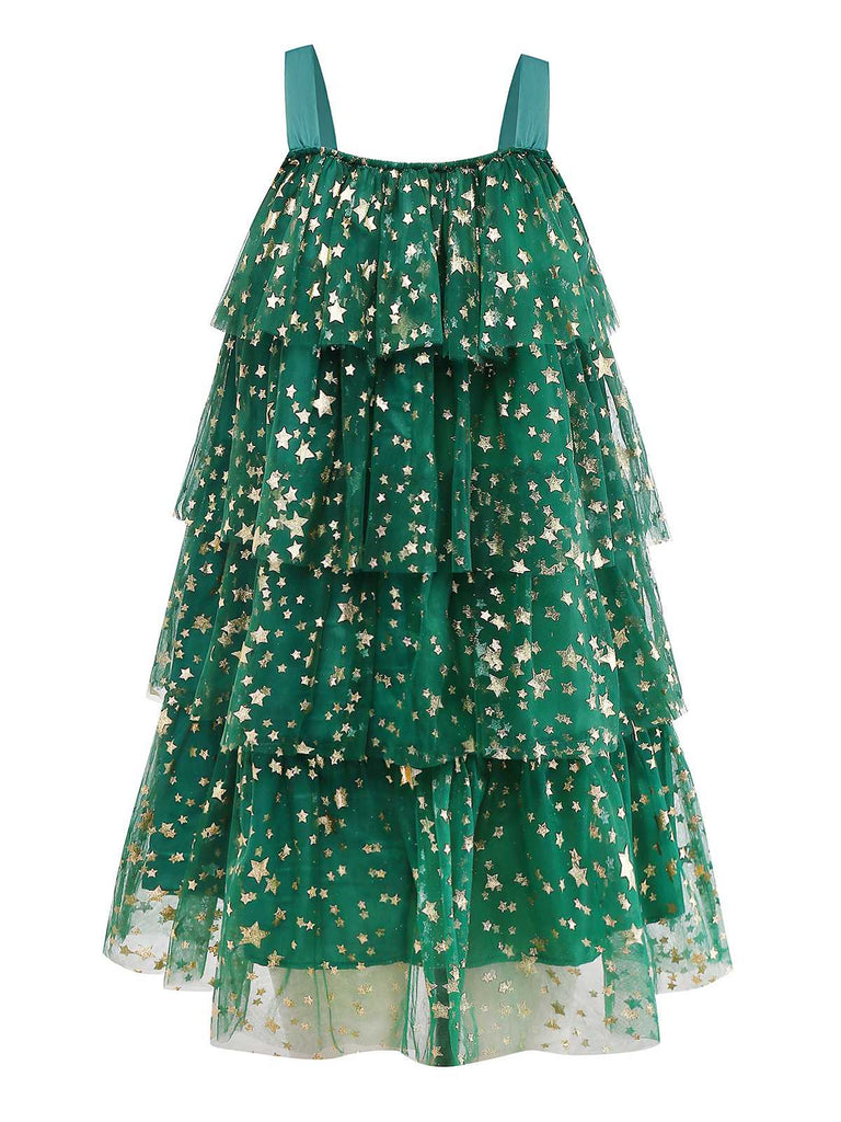 Grün 1960er Weihnachten Baum Bommel Bälle Netz Kleid