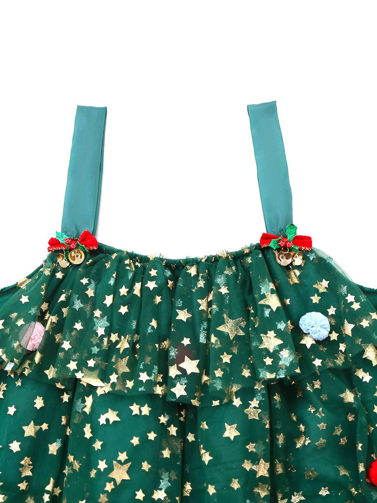 Grün 1960er Weihnachten Baum Bommel Bälle Netz Kleid