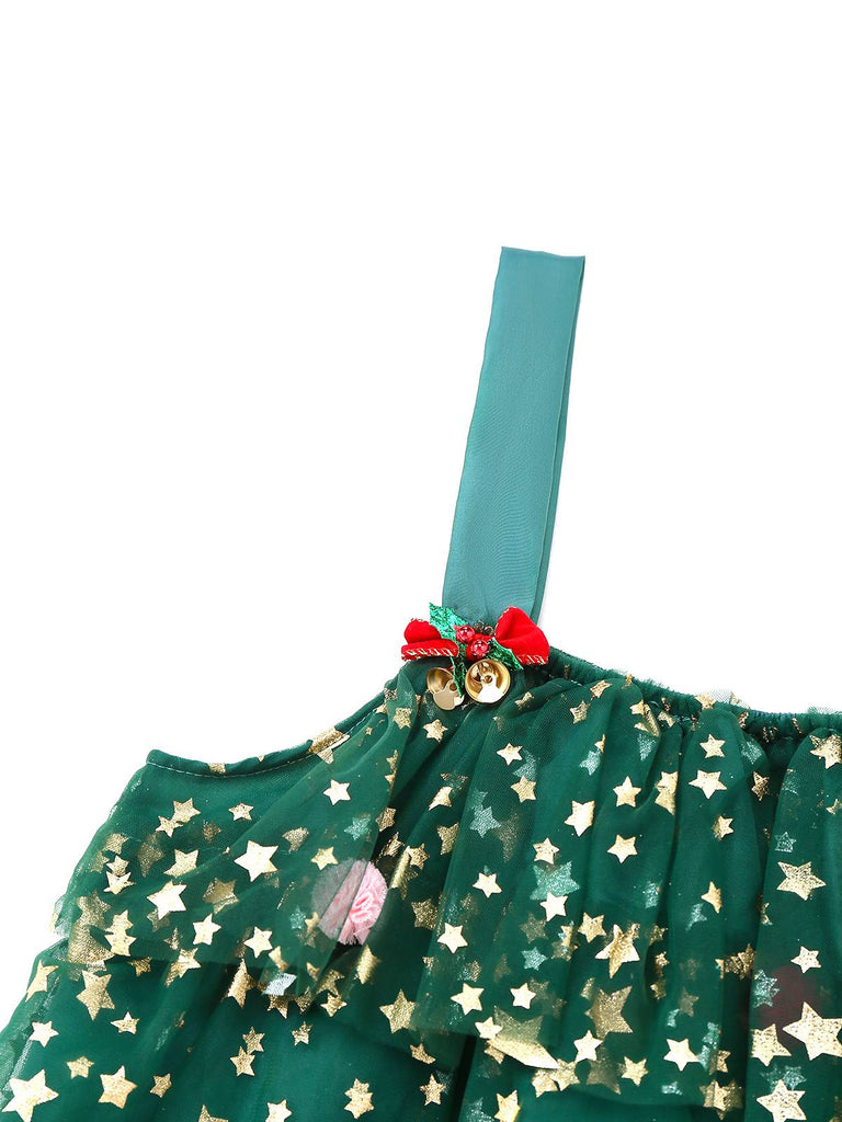 Grün 1960er Weihnachten Baum Bommel Bälle Netz Kleid