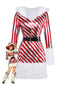 Rot 1960er Zuckerstange Streifen Kapuze Kleid & Beinwärmer