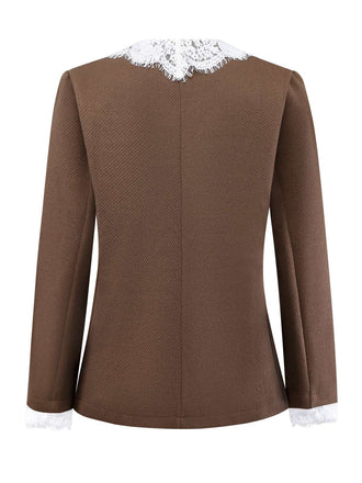 Braun 1950er Spitze Patchwork Langarm Taste Jacke