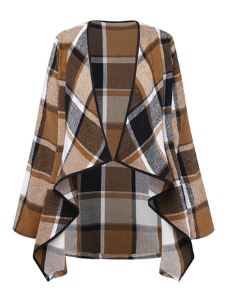 Khaki 1950er Plaid Langarm Irregulär Jacke