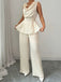 2PCS Beige 1950er Solide Ärmellos Rollkragen Top & Hosen