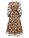 Beige 1930er Beflockt Blumen Netz V-Ausschnitt Kleid