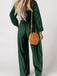 1950er Solide Quadratischer Hals Gesmokt Lang Jumpsuit