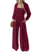 1950er Solide Quadratischer Hals Gesmokt Lang Jumpsuit