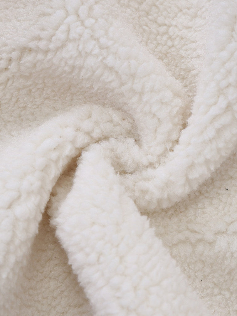 [Vorverkauf] 2PCS Weiß & Rot 1960er Faux-Wolle Jacke & Plissiertes Rock