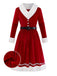 [Vorverkauf] 1950er V-Ausschnitt Plüsch Weihnachten Samt Gürtel Kleid