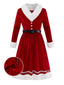 [Vorverkauf] 1950er V-Ausschnitt Plüsch Weihnachten Samt Gürtel Kleid