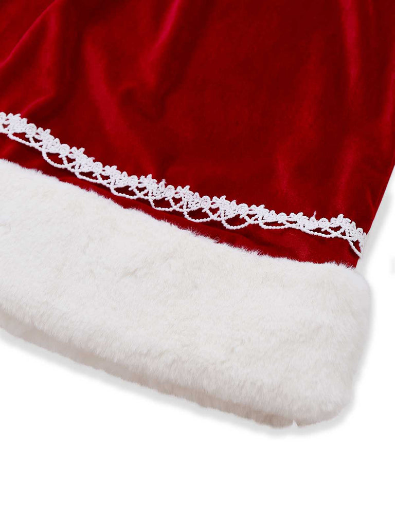 [Vorverkauf] 1950er V-Ausschnitt Plüsch Weihnachten Samt Gürtel Kleid