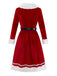 [Vorverkauf] 1950er V-Ausschnitt Plüsch Weihnachten Samt Gürtel Kleid