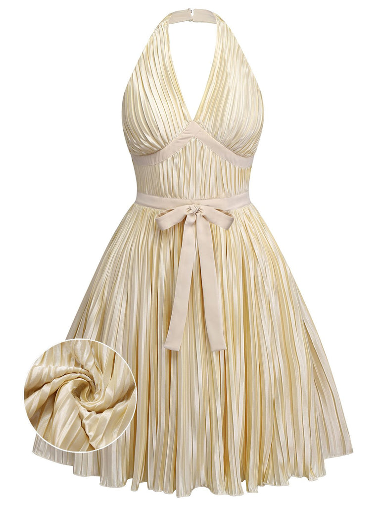 [Vorverkauf] [Übergröße] Gold 1940er Bogen Halter Plissiertes Kleid